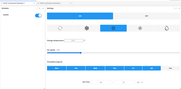 Command schedule HVAC dashboard